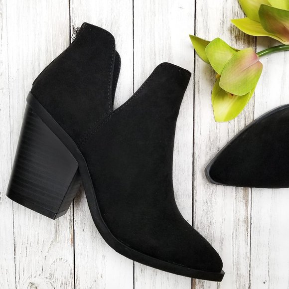 New Black V Slit Pointed Toe Ankle Boots Booties - Picture 1 of 4